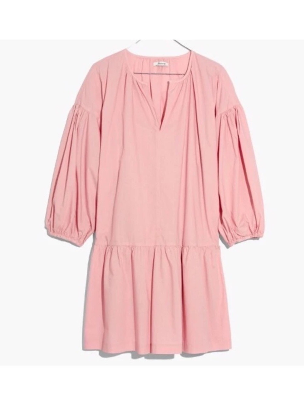 Madewell Pink Balloon-Sleeve Tiered Mini Dress